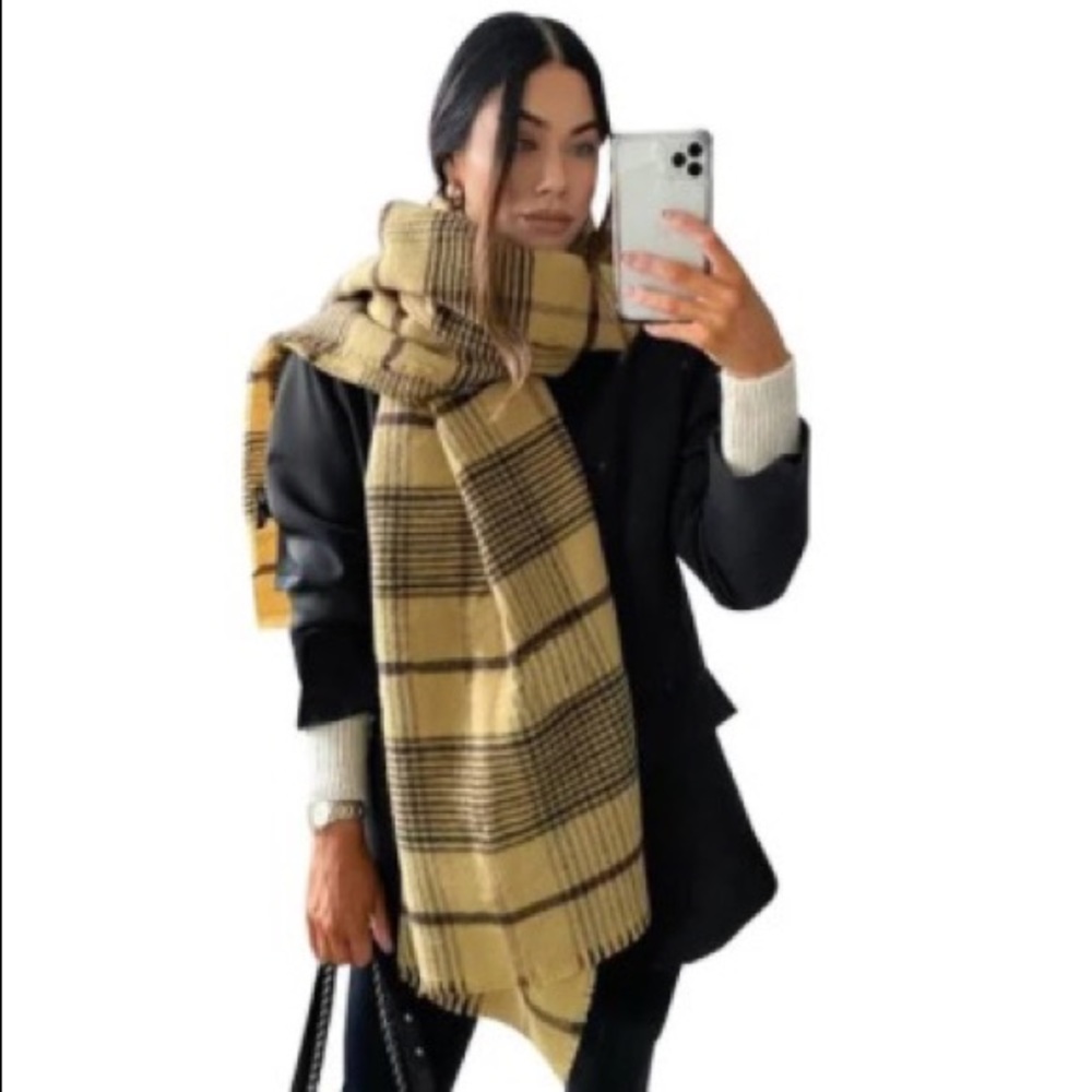 Long Tan/Brown Plaid Scarf